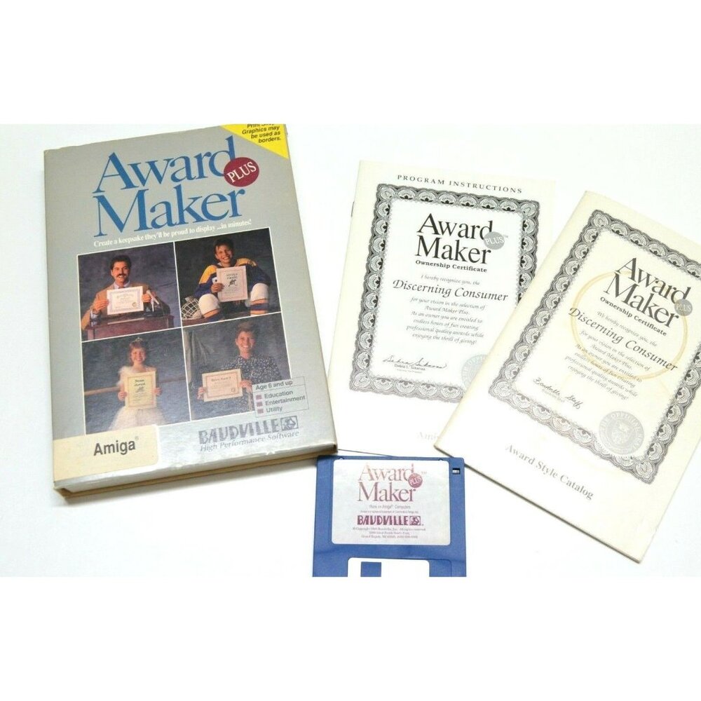 Amiga Award Maker Plus Software Create Keepsake Manual Disk 1988 Commodore